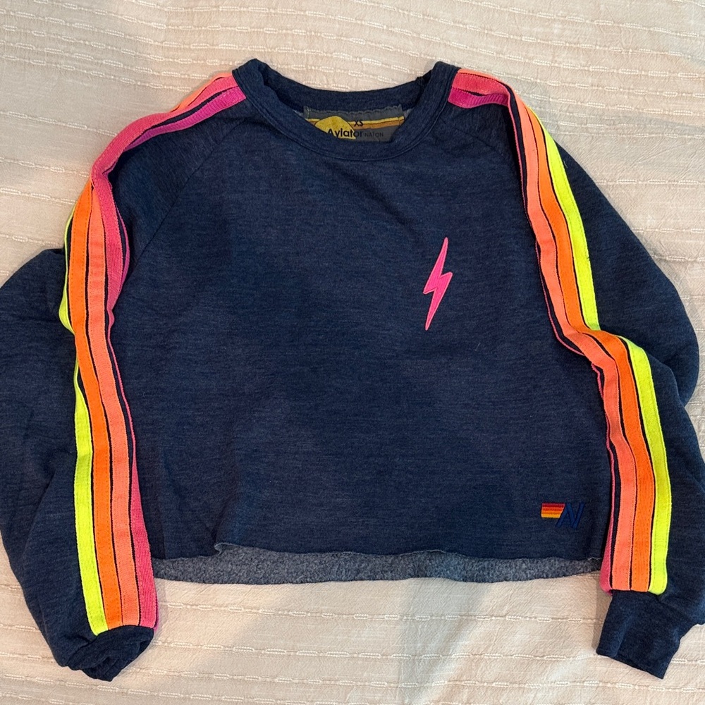 Aviator Nation Navy Sweatshirt with Vibrant Stripes